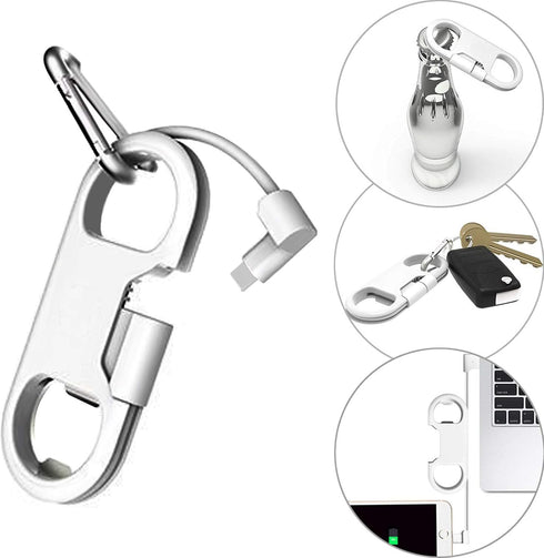 iPhone Charge Lightning Cable + Keychain + Bottle Opener + Aluminum Carabiner,Portable Multifunction Keychain Bottle Opener USB Charging Cord Shor...