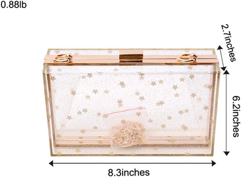 Women Acrylic Transparent Gold star Evening Bags Purses Clutch Vintage Banquet Handbag (Transparent)...