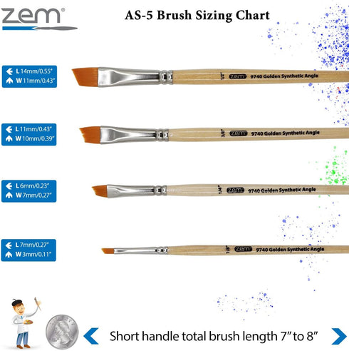 ZEM BRUSH Golden Synthetic Angle Shaders Set Sizes 1/8", 1/4", 3/8", 1/2"...
