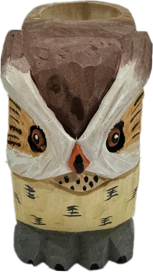 TANG SONG Creative Wood Carving Owl Handicrafts Pen and Pencil Holder Office Desk Supplies Organizer Pencil Cup...