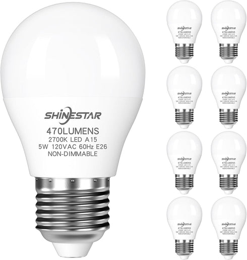 SHINESTAR 8-Pack Ceiling Fan Light Bulbs, A15 LED Bulb with E26 Base, 40w Equivalent, 2700K Warm White, Non-Dimmable...