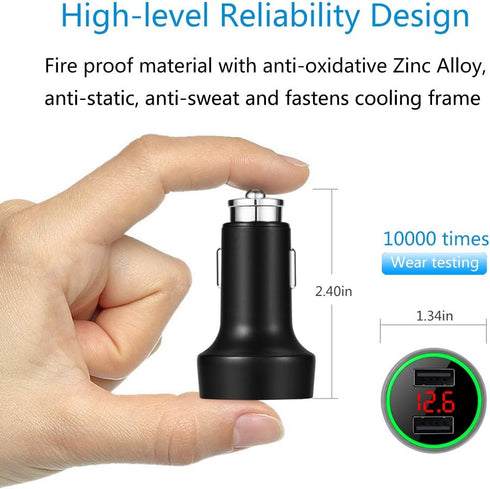 24W/4.8A Dual USB Car Charger, 12V to USB Outlet with Cigarette Lighter Voltage Meter LED/LCD Display Battery Low Voltage Warning (Black)......