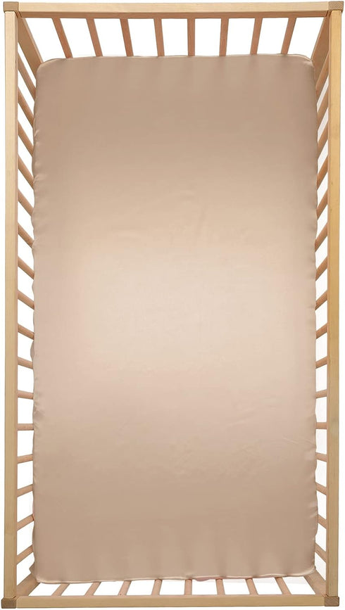 SiinvdaBZX Satin Crib Sheets for Baby Hair, Silky Soft Beige Crib Fitted Sheets for Standard Crib and Toddler Mattress, 28 x 52 x 8In (Pack of 1)...