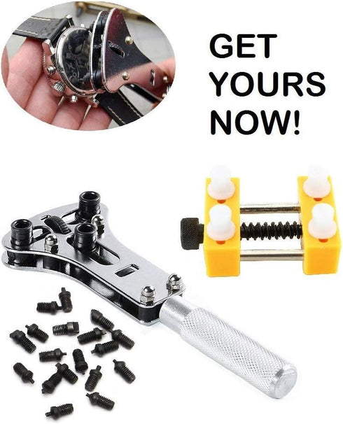 Set of Watch Repair Kit, 3 Point Wrench Screw Case Remover Tool, Adjustable Watch Back Case Opener, Battery Replacement and Movement Holder, Heavy...