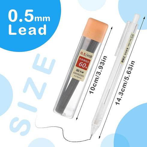 6PCS Novelty Mechanical Pencil Set, 0.5mm Transparent Pen Shell Pencils with 60pcs Lead Refill, Suitable for Drafting, Sketching, Art Class, Writi...