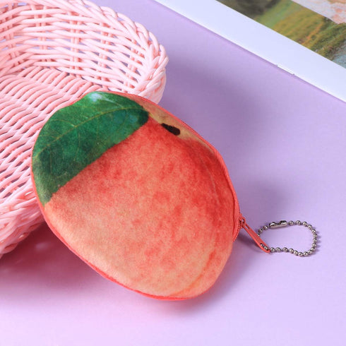 SUPVOX Coin Pouch with Keychain Cute Juicy Peach Fruit Shape Soft Plush Coin Purse Change Cash Bag Zipper Small Purse Wallets for Women Girls...