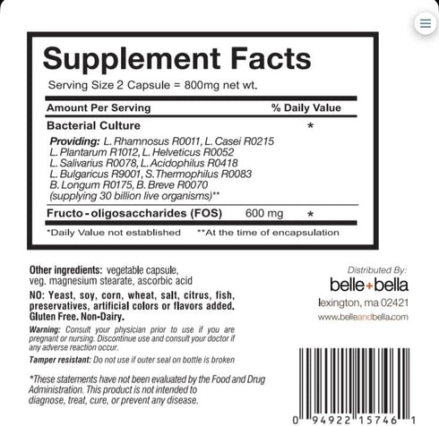Belle and Bella Probiotic Skin Therapy for Clear Skin | Dual Action Prebiotic + Probiotic | Beauty from Within | 30 Billion CFU | 10 Scientificall...
