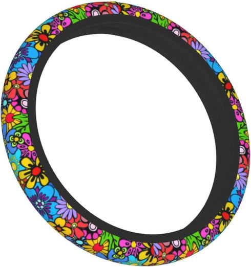 Hippie Flower Steering Wheel Cover Car Accessories Cute for Women Girls Girly Universal 15 Inch Neoprene Auto Interior Decor Anti Slip Car Truck P...
