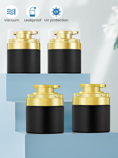 Airless Pump Jars, 4-Pack 1.7 Oz Empty Moisturizer Pump Dispensers, Refillable LeakProof Vacuum Cosmetic Containers, Travel Airless Pump Bottles f...