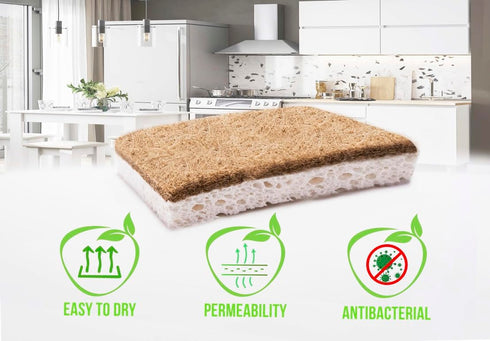 Natural Kitchen Sponges Compostable Cellulose and Coconut Scrubber Sponge Pack 12 Eco Walnut 100% Coconut Sponge Eco Friendly Biodegradable Non Sc...