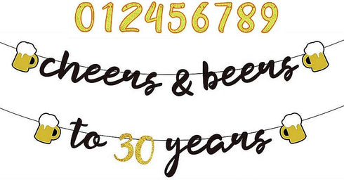 Interchangeable Numbers Cheers & Beers to Any Age Banner Cursive Banner Beer Birthday Sign Happy Birthday Anniversary Bunting Party Decorations...