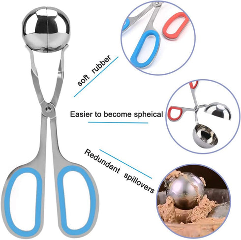 3 Pcs Stainless Steel Meat Ballers, AIFUDA Nonstick Meatball Scoop Ball Maker Ice Tongs for Cake Pop, Ice Cream Scoop, Fruit, Cookie Dough, Melon...
