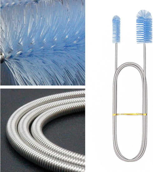 Aquarium Filter Hose Brush, Stainless Steel Long Tube Cleaning Brush, Nylon Tube Brush for Fish Tank, Home Kitchen, Glasses Drinking Straws...