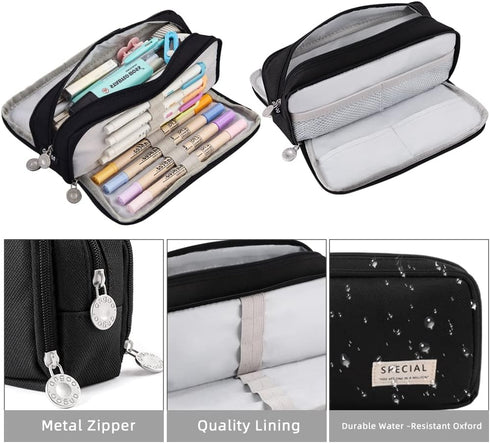 iSuperb Large Pencil Case 3 Compartments Pencil Pouch Big Capacity Pencil Bag for Kids Teen Girls Boys Student School Supplies Oxford Organizer Pe...