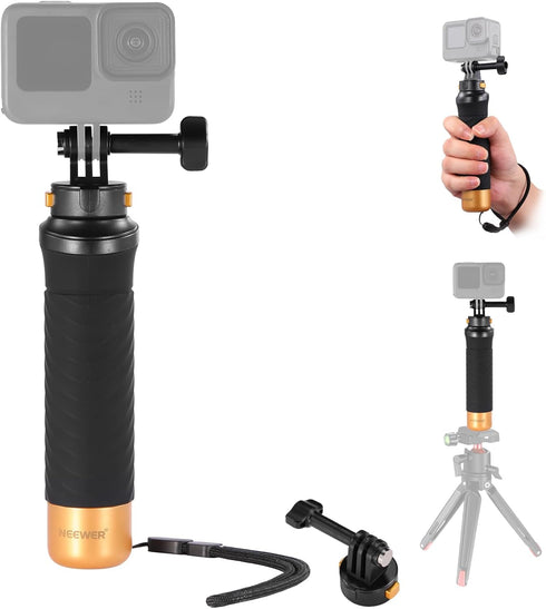 NEEWER Quick Release Floating Hand Grip for Action Camera, Underwater Handle Stick Mount with Detachable Camera Mount Adapter Wrist Strap, Compati...