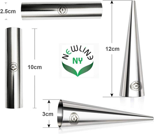 NewlineNY Stainless Steel 10 Pcs FROMAGE POURERS TUBES SET, 6 Circular + 4 Cone Cannoli Pastry Forms...