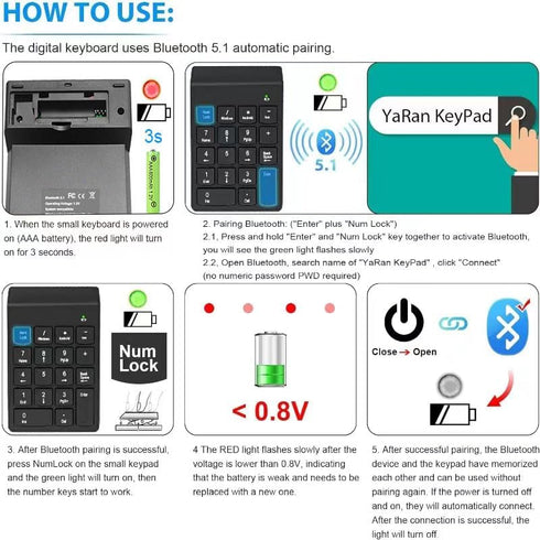 Bluetooth Number Pad Wireless Numeric Keypad 10 Key Numpad Compatible with Laptops MacBook, ChromeBook, ThinkBook, MateBook, Inspiron Computer Des...