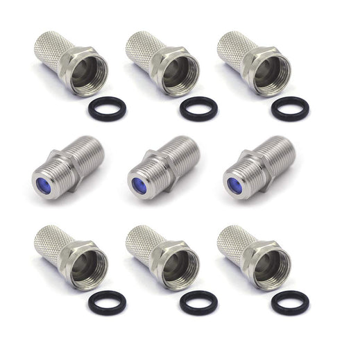VCE Coaxial Cable Connector 6 Pcs with 3 Pcs Combined Format, 3GHz Coax Coupler for Coaxial Cable Extension, TV Cable Repair, Nickel Plated TV Cab...