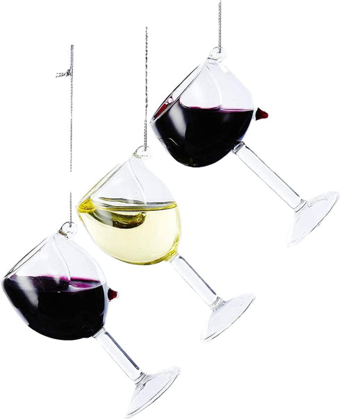 Kurt Adler D2991 Set of 3, 2 Red Wine and 1 White Wine 4" Hanging Glass Ornaments...