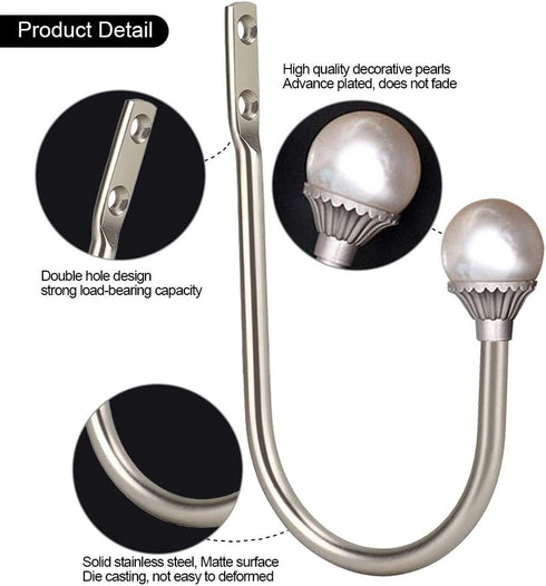 Coolnice 2 Pack Curtain Holdbacks Wall Mounted Curtain Tiebacks Hooks Plastic Pearl U Shape Curtain Tiebacks with Screws Curtain Ties for Home Off...
