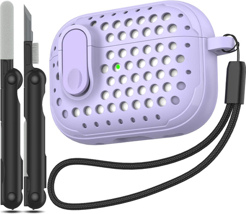 AirPods Pro Second Generation Protective case with Cleaning kit, Anti-Fall Lock Design, Personalized Hollow Style - Pure Purple...