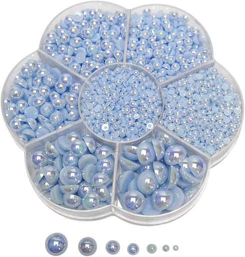 Chenkou Craft 3000PCS 1 Box Blue Round Flatback Imitation Half Pearls Bead Loose Beads Gem (Blue Half Ball)...