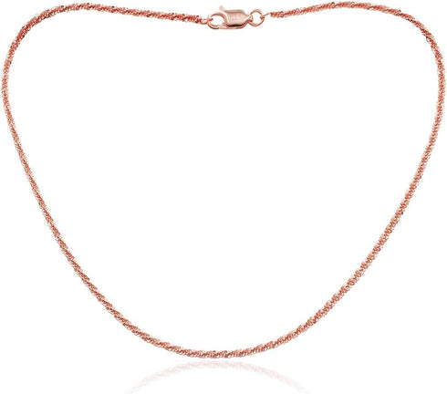 SEA OF ICE 925 Sterling Silver 2mm Twisted Rock Chain Anklet For Women, Size 9", 10" and 11"...