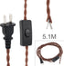 RTNLIT 16.4Ft Twisted Cloth Covered Lamp Cord with Switch Button and Molded Plug,18-Gauge Fabric Electrical Cord, Stripped Ends Ready for Wiring(5...