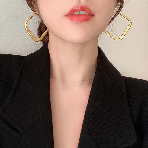 Large Square Drop Earrings Minimalist Hollow Square Hoop Earrings Gold Geometric Dangle Earrings Big Square Huggie Hoop Earring Jewelry for Women ...