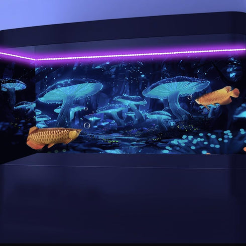 24X16IN Blacklight Cyan Mushroom Black Light Aquarium Background UV Reactive Background Starry Sky Moonlight Terrarium Background with 10 EVA Doub...