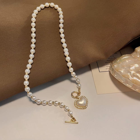 IMEGILO Pearl Necklaces for Women?6mm Faux Pearl Necklace?14K Gold Plated Heart Pearl Necklace,Fashion Accessories is Perfect for any Occasion It'...