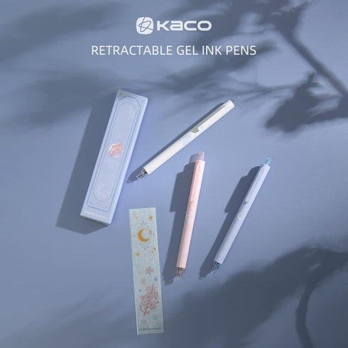 Kaco ROCKET Gel Pens Cute Stationery 3 Pieces Set, 0.7mm Medium Point, 2 Black Ink and 1 Coral Ink, Quick Drying Aesthetic Cute Pens Christmas Gif...