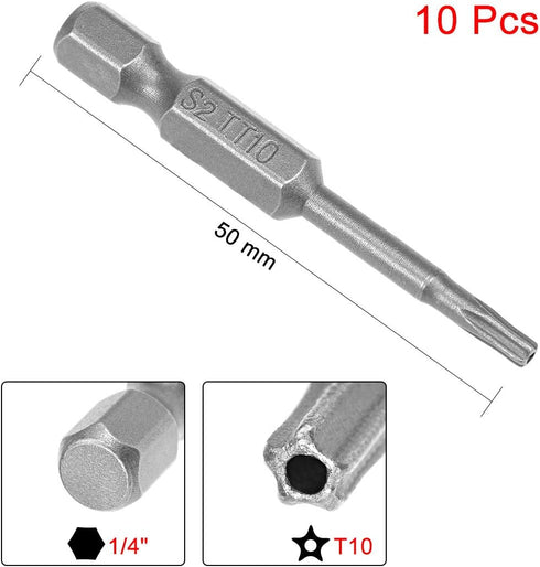 uxcell 10 Pcs Magnetic T10 Star 5 Point Screwdriver Bits, 1/4 Inch Hex Shank 2-inch Length S2 Security Screw Driver Kit Tools...