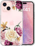 Designed for iPhone 15 Case, for Girls Woman, Clear Cute Pink Purple Floral Flowers Design Hard Back Soft Bumper Shockproof Protective Phone Cover...