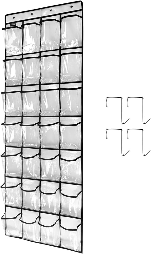 28 Large 1 Pack Transparent Pockets Over The Door Shoe Organizer Sturdy Hanging Shoe Rack for Door Closet Sneakers or Accessories, 4 hooks?White?...