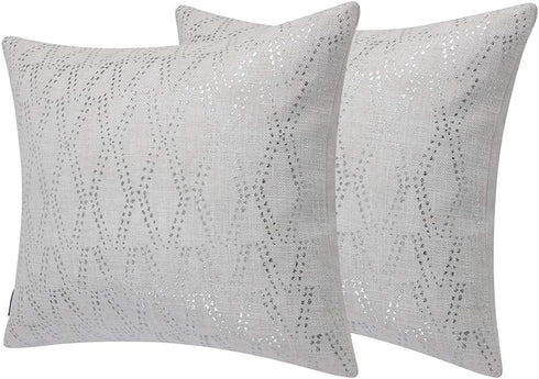 Silver Couch Throw Pillow Cover 1pc 20X20inch Ecru White Textural Linen Look Metallic Print Rhombus Wavy Geometric Decorative Pillowcase Christmas...