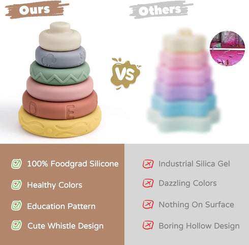 Mini Tudou 6 Pcs Stacking & Nesting Circle Toy,Soft Building Rings Stacker & Teethers,Squeeze Play with Early Educational Learning Stacking Tower,...