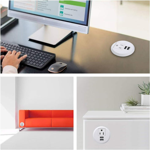 Maggie Desktop Power Grommet,2inch Hole Table Power Grommet Outlet with 2 USB Charging Ports,6.5ft Extension Cord Desk Power Strip with 1 Outlets ...