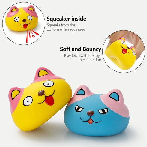 Squeaky Dog Toys Funny Animal Dog Balls for Puppy Mini Small Pet Dogs 6 Pcs/Set (Cat)...