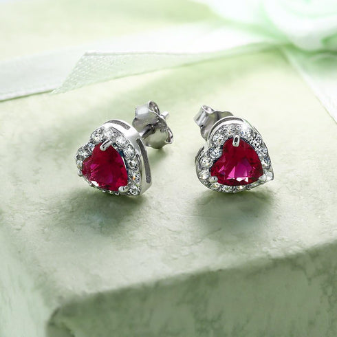 Gem Stone King 925 Sterling Silver Heart Shape Red Zirconia Earrings and Pendant Set For Women (3.45 Cttw, with 18 Inch Silver Chain)...