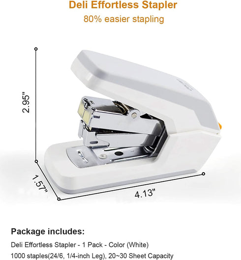 Deli Effortless Standard Desktop Stapler, One Finger Touch Stapling, Easy to Load Ergonomic Stapler, 25 Sheet Capacity, Includes 1000 Staples and ...