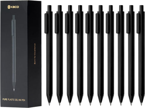Kaco Gel Pens, 0.5mm Fine Point, Black Ink 10 Count, Quick Dry Smooth Writing, Aesthetic School Office Supplies Refillable Retractable...