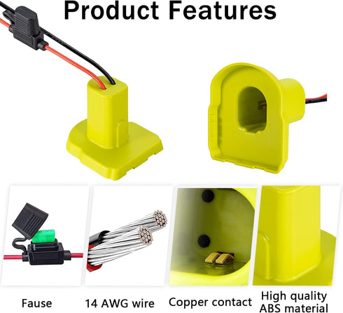 Power Wheel Adapter for Ryobi 18V Battery with 30A Fuse & Wire terminals, Power Connector for Rc Car, 14 Gauge Robotics, Rc Truck, DIY, Work for R...