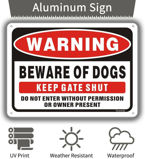 Beware of Dog Signs for Fence,Yuntarda 2-Pack 10"x7"Do not Enter Sign Keep Gate Shut Rust Free Reflective Metal Sign for Outdoor Use...