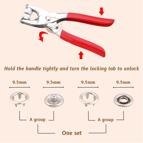 Snap Fasteners Kit,9.5MM of Metal snap Buttons with Fastener Pliers Tool kit,Snap Button Kit Perfect for DIY Crafts Clothes Hats and Sewing....