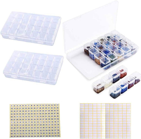 Diamond Painting Storage Containers, 2pcs 28 Grids Clear Diamond Painting Accessories and Tools Boxes Bead Organizers Diamond Art Embroidery Stora...
