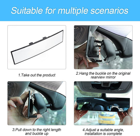 Car Rearview Mirror, Clip-on Panoramic Rear View Mirror for Car, Wide Viewing Range, 12inch Universal Use for Cars, SUVs, Trucks, Vehicles...