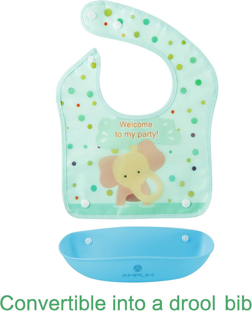 Amplim Baby Feeding Bib (3-Pack) Toddler/Baby Bibs for Eating. Waterproof, Adjustable, Lightweight. Eco-friendly PEVA material. BPA, Lead, Phthala...