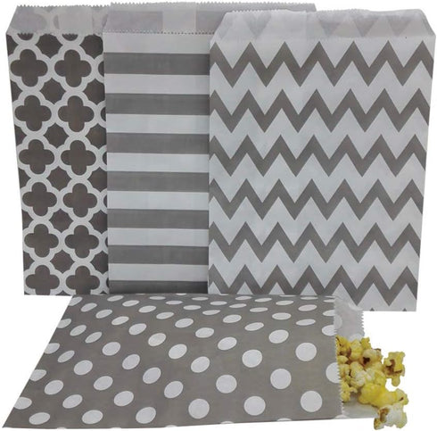 Biodegradable Paper Candy Cookie Bags - Food Safe Favor Bags for Parties - 100 Count, Assorted 4 Designs (Grey)...