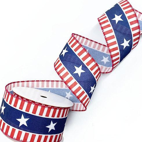Hying 4th of July Ribbons for Crafting, 2.5" X 10 Yards Patriotic Wired Edge Ribbons American Stripes Stars Ribbons Blue Burlap Craft Ribbon Bows ...